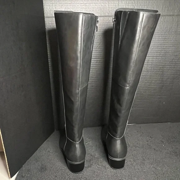 NWOB Rockport Black Leather Evalyn Tall Knee Almond Block Heel Riding Boots 8M - Picture 10 of 16